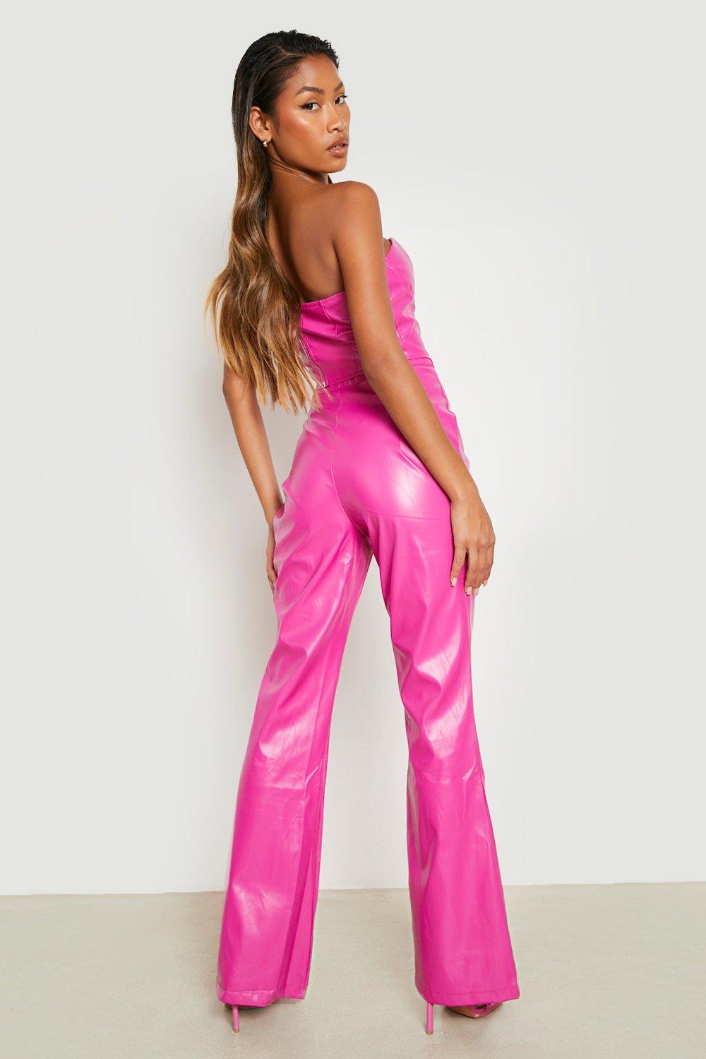 Pink leather clearance flare pants